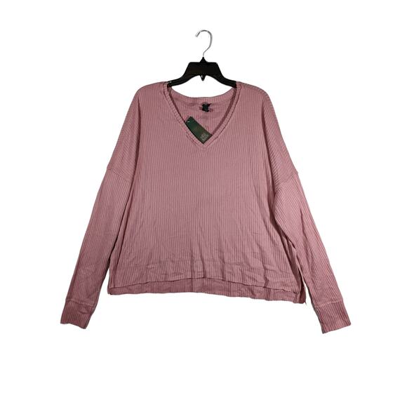 Oversized VNeck Ribbed Sweater Wild Fable Mauve XS Pink Relaxed Asymmetrical Hem - Picture 12 of 13